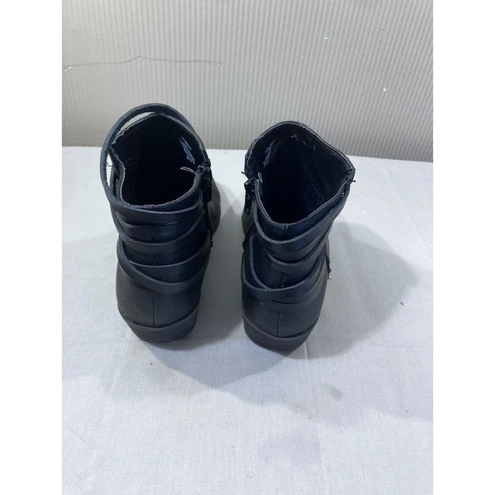 Madden Girl Basil Black Faux Leather Ankle Boots Women Size 7.5 Zip Stacked Heel